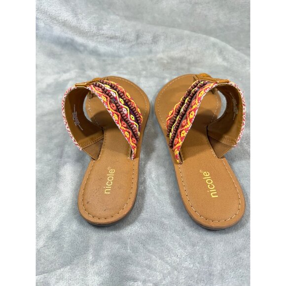 Nicole Women 7.5 M Dragon Faux Leather Slides Slip On Multi Color Toe Wrap - Picture 2 of 15